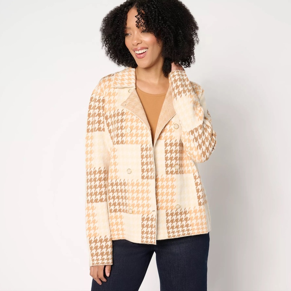 Susan Graver Double Breasted Jacquard Sweater Jacket, NIP